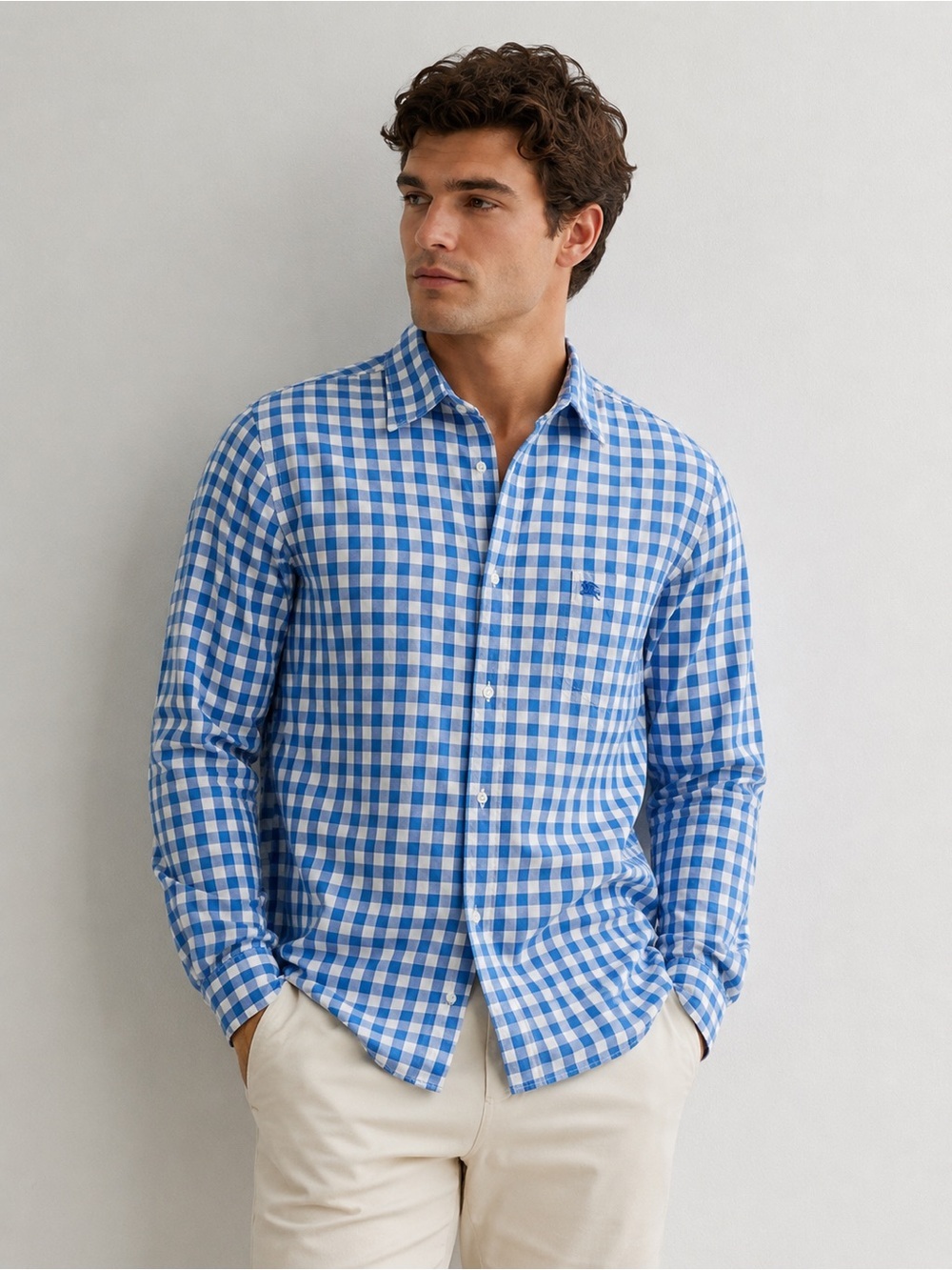 Burberry Dress Shirt checkered button size small check print blue white cotton